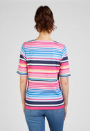 Blossom Up Zip Collar T-Shirt - Magenta
