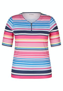 Blossom Up Zip Collar T-Shirt - Magenta