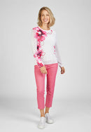 Blossom Up Print Round Neck Jumper - Magenta