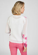 Blossom Up Print Round Neck Jumper - Magenta