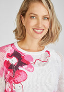 Blossom Up Print Round Neck Jumper - Magenta