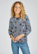 Indigo Love Print & Stripe T-Shirt - Marine