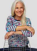 FLOWER AND STRIPE T SHIRT - Pacific