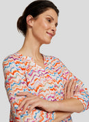 3/4 Sleeve Print Blouse - Tangerine