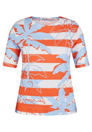 Coral Garden Stripe &amp; Print T-Shirt - Tangerine