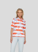 Coral Garden Stripe &amp; Print Polo - Tangerine