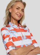 Coral Garden Stripe &amp; Print Polo - Tangerine