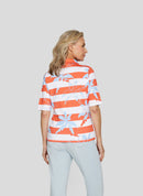 Coral Garden Stripe &amp; Print Polo - Tangerine