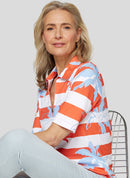 Coral Garden Stripe &amp; Print Polo - Tangerine