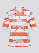 Coral Garden Stripe &amp; Print Polo - Tangerine