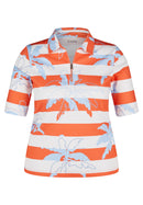 Coral Garden Stripe &amp; Print Polo - Tangerine