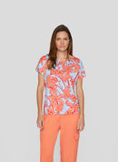 Coral Garden Floral Print T-Shirt - Tangerine