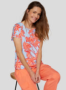 Coral Garden Floral Print T-Shirt - Tangerine