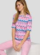 Powder Rose Zig-Zag Print T-Shirt - Almond Blossom