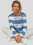 Denim Love Stripe Round Neck Jumper - Light Blue