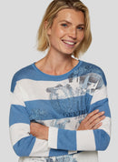 Denim Love Stripe Round Neck Jumper - Light Blue