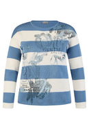 Denim Love Stripe Round Neck Jumper - Light Blue