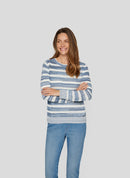 Denim Love Stripe Round Neck Jumper - Dark Jeans