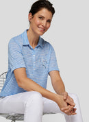 Powder Rose Striped Polo Shirt - Dark Jeans