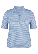 Powder Rose Striped Polo Shirt - Dark Jeans