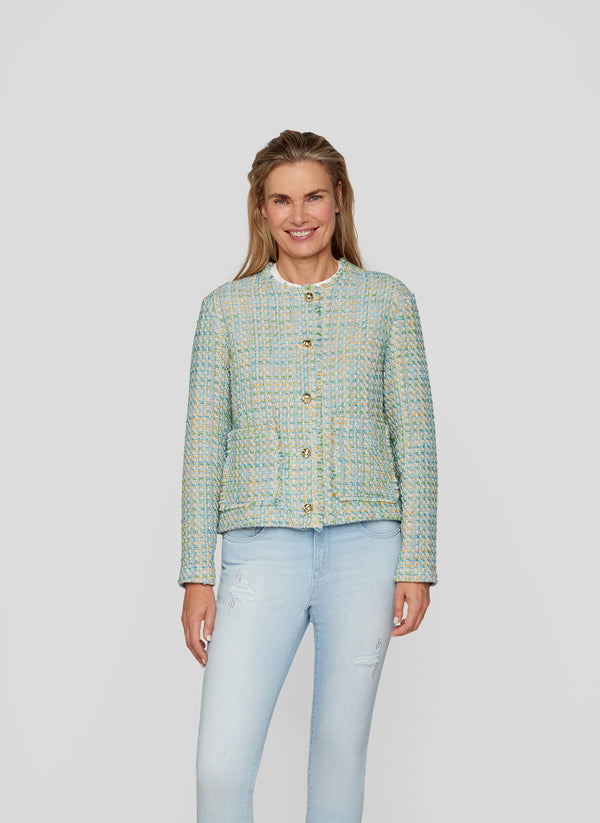 Flow Motion Button Tweed Blazer - Emerald