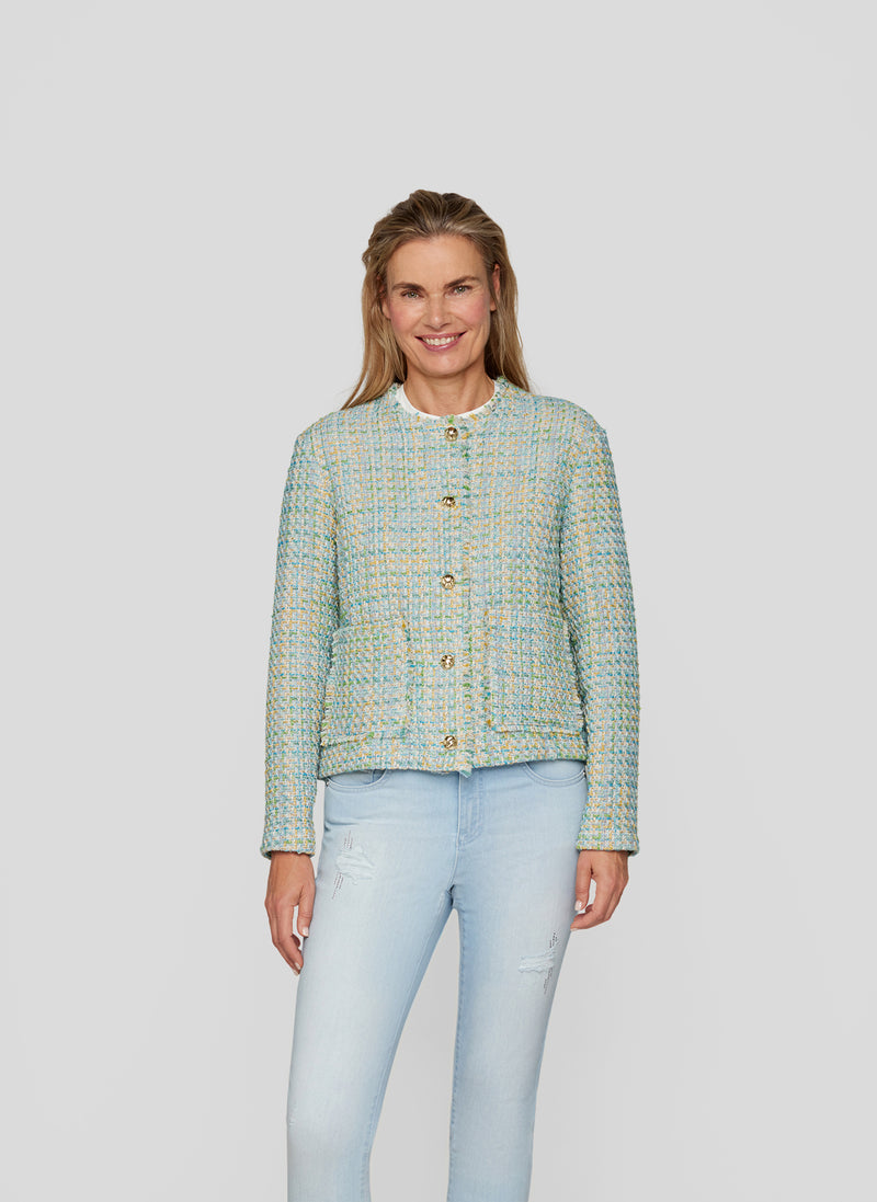 Flow Motion Button Tweed Blazer - Emerald