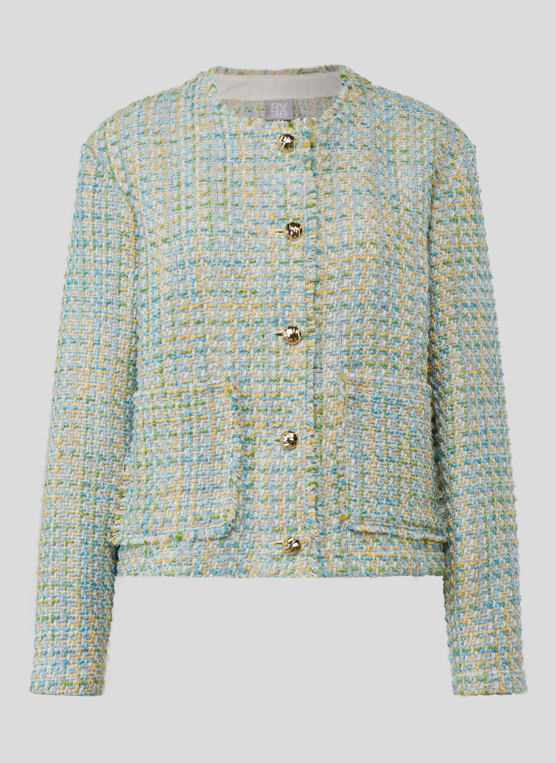 Flow Motion Button Tweed Blazer - Emerald