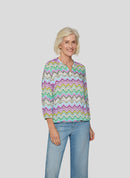 3/4 Sleeve Print Blouse - Eucalyptus