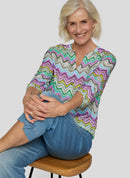 3/4 Sleeve Print Blouse - Eucalyptus