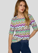 New Tropical Zig-Zag Print T-Shirt - Eucalyptus