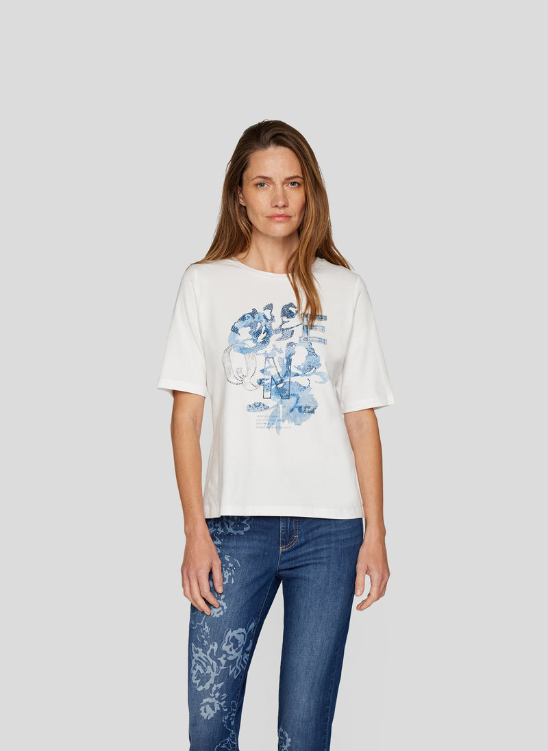 Denim Love Front Print T-Shirt - Natural