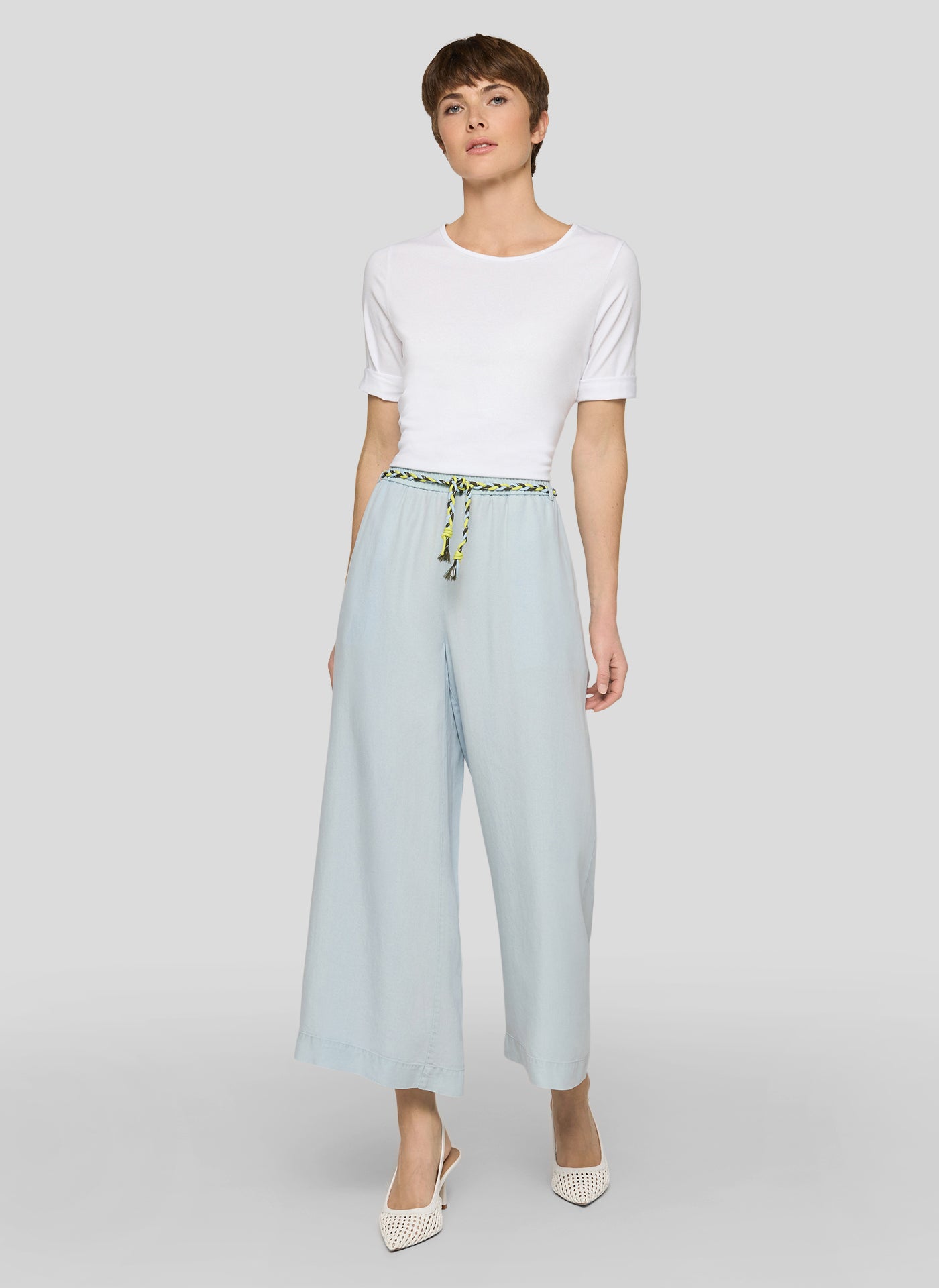 Tropic Glam Wide Leg Crop Trouser - Bleached Blue