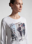 Front Print 3/4 Sleeve T-Shirt - White