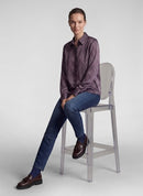 Café Paris Print Long Sleeve Blouse - Merlot