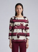3/4 Sleeve Print Shirt - Merlot