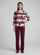 3/4 Sleeve Print Shirt - Merlot