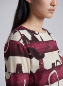 3/4 Sleeve Print Shirt - Merlot