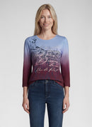 Graphic Print 3/4 Sleeve T-Shirt - Merlot