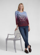 Graphic Print 3/4 Sleeve T-Shirt - Merlot