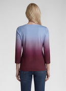 Graphic Print 3/4 Sleeve T-Shirt - Merlot