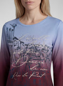 Graphic Print 3/4 Sleeve T-Shirt - Merlot