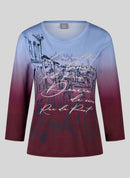 Graphic Print 3/4 Sleeve T-Shirt - Merlot