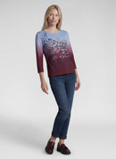 Graphic Print 3/4 Sleeve T-Shirt - Merlot