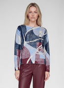 Café Paris Print Round Neck Jumper - Pastel Blue