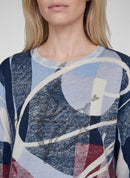 Café Paris Print Round Neck Jumper - Pastel Blue