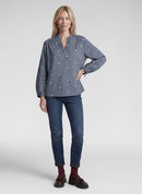 Café Paris Stripe & Print Blouse - Dark Jeans