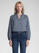 Café Paris Stripe & Print Blouse - Dark Jeans
