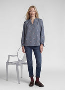 Café Paris Stripe & Print Blouse - Dark Jeans
