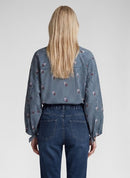 Café Paris Stripe & Print Blouse - Dark Jeans