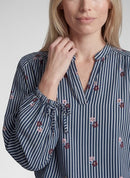 Café Paris Stripe & Print Blouse - Dark Jeans